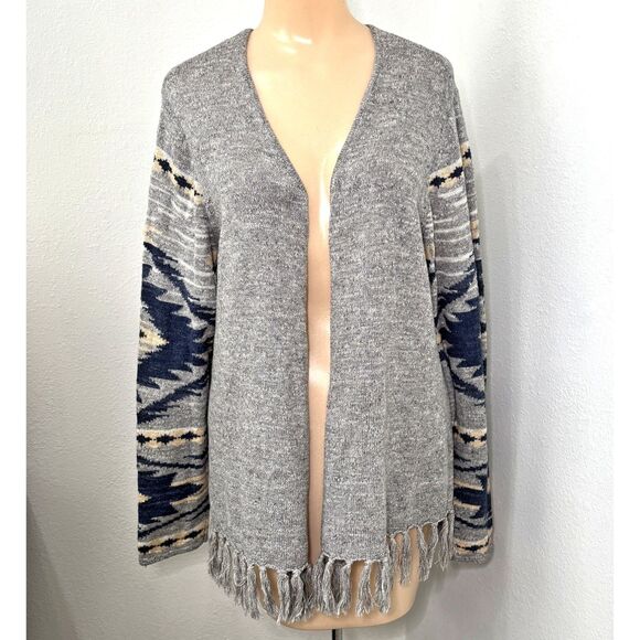 Chaps Denim Womens Open Cardigan Size Large Aztec Fringe Southwestern Ranch - Picture 1 of 8